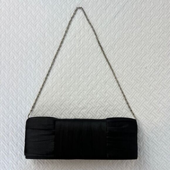 La Diva Black Satin Silver Tone Hardware Women's Clutch Shoulder Bag Purse - Picture 9 of 15